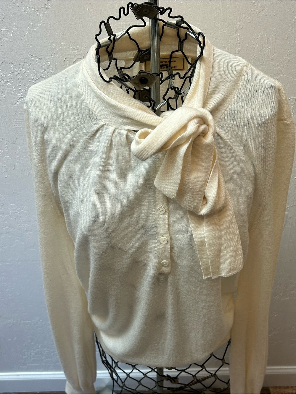 Anthropologie Moulinette Soeurs Ivory Bow Neck Sweater Top Women’s Medium - Picture 3 of 6